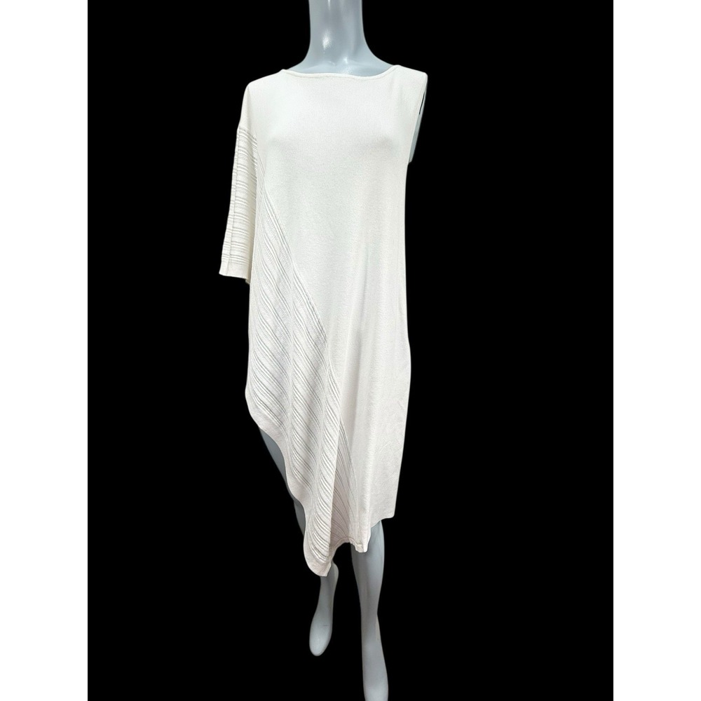 Chicos Travelers Collection Asymmetrical Single Sleeve White Sweater Size 3